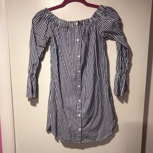 Off the shoulder button up striped dress
